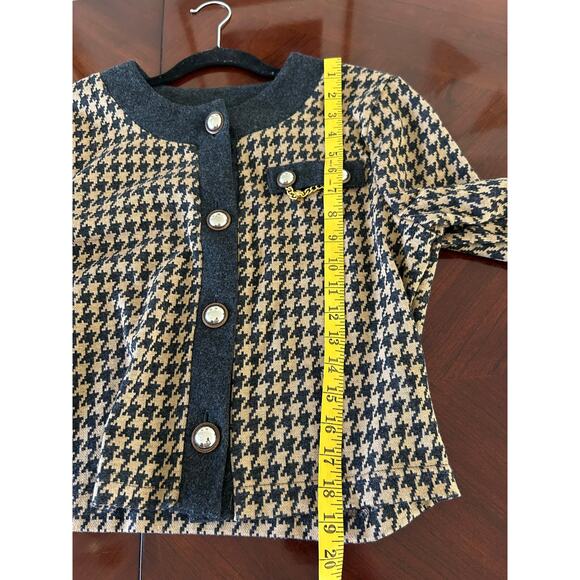 Y2K 90s academia houndstooth print formal office siren corpcore blazer buttons M - Picture 6 of 8